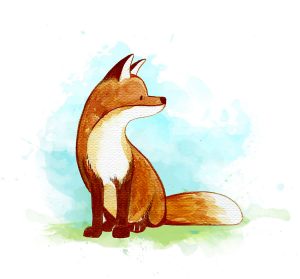 Digitally reworked watercolor painting of a fox