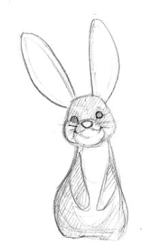 rough pencil sketch of a bunny plushy